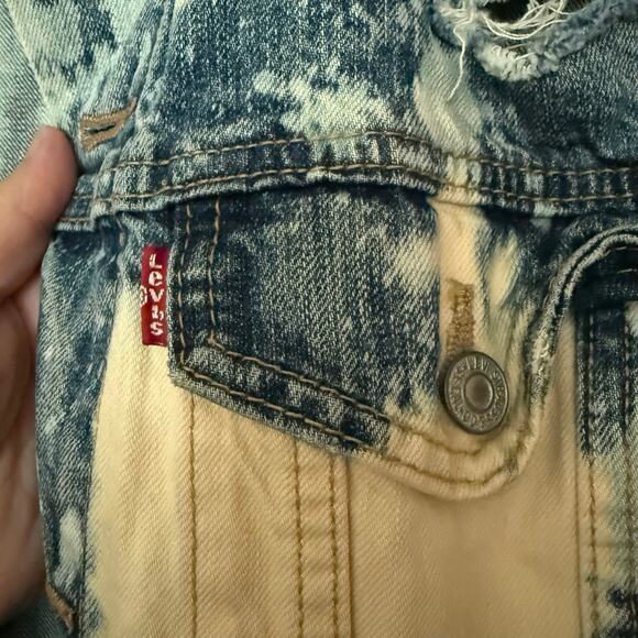 Levi’s y2k 90’s style distressed torn bleached destroyed denim jacket L large - Picture 11 of 13